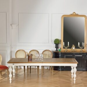 wohnli-moebel-suche-M24114222-1 Rechteckiger Eichentisch mit 1 Verlängerung für 8/10 Gedecke Weiß 304x76x99cm Holz Weiß Robin des Bois Möbel Esszimmermöbel Esstische