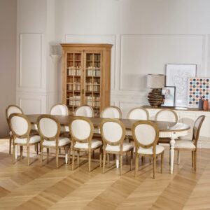 Ovaltischer aus Eiche mit 5 Verlängerungen für 6/12 Gedecke weiß 350x77x120cm Holz Weiß Robin des Bois Möbel Esszimmermöbel Esstische