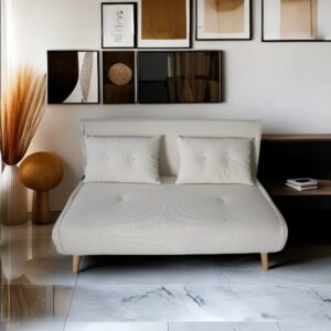2-Sitzer-Sofa zum Ausziehen aus beigem Cord 130x78x82cm Spanplatte Beige Concept Usine Sofas und Sessel Sofas Schlafsofas