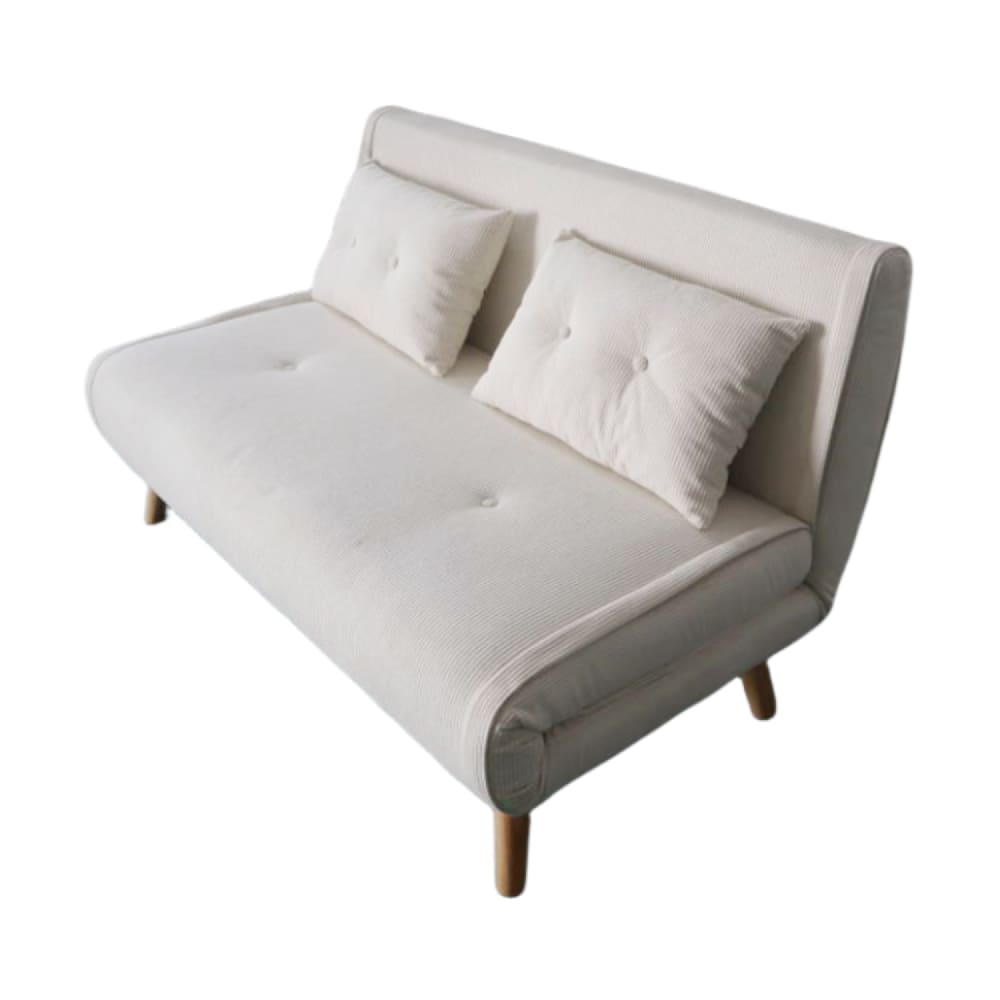 wohnli-moebel-suche-M24115904 Wohnli Möbelsuche - Sofa-Bett aus beigem Ripp-Veloursstoff für 2 Personen