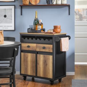 Küchenwagen auf Rollen Servierwagen aus MDF(E1) Metall Vintagebraun 89x87x40cm Spanplatte Schwarz SoBuy Möbel Küchenmöbel Kücheninseln & Servierwägen