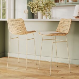 Set aus 2 Stühlen für eine zentrale Insel 66 cm aus Naturmaterialien 42x91x40cm Naturfasern Beige Maison Pavane Möbel Esszimmermöbel Barhocker