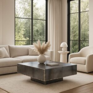 Tisch aus Rohstahl im industriellen Stil 90x35x90cm Stahl Grau Mathi Design Möbel Wohnzimmermöbel Couchtische