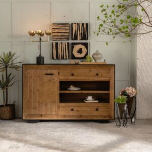 Buffet aus Naturholz im Farmhouse-Stil 151x98x40cm Holz Braun Mathi Design Möbel Esszimmermöbel Sideboards, Highboards & niedrige Anrichten