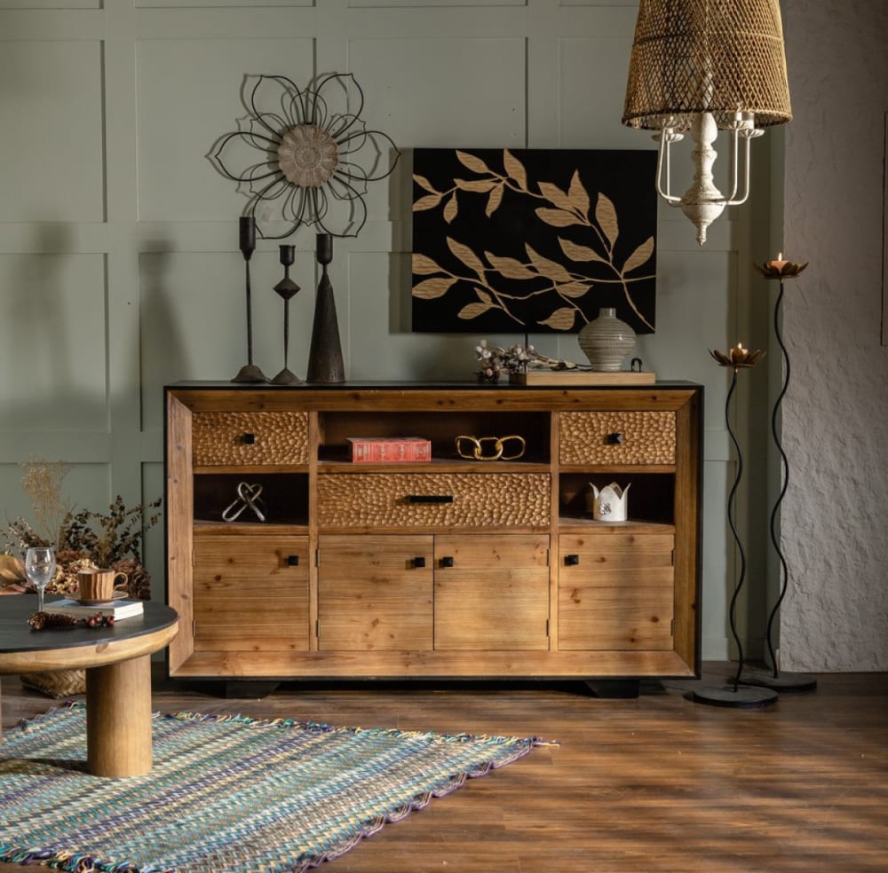 Anrichte aus Holz im Farmhouse-Stil 160x95x40cm Holz Braun Mathi Design Möbel Esszimmermöbel Sideboards, Highboards & niedrige Anrichten