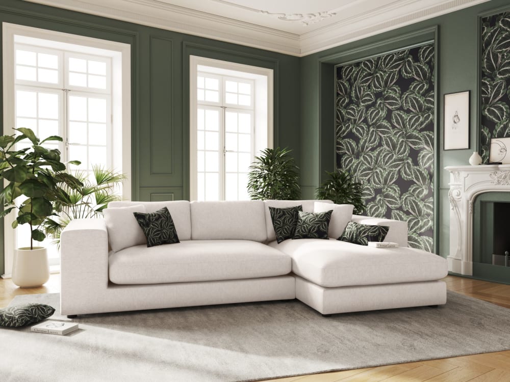 5-Sitzer Ecksofa rechts aus strukturiertem Stoff weiß 282x72x174cm Stoff Weiß CXL by Christian Lacroix Sofas und Sessel Sofas Ecksofas