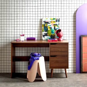 Schreibtisch mit 2 Schubladen und Nussbaumdekor 120x75x48cm Spanplatte Braun sweeek Möbel Büromöbel Schreibtische