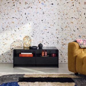 TV-Möbel mit 2 Schubladen in Holzoptik schwarz abgerundet 110x45x55cm Spanplatte Schwarz sweeek Möbel Wohnzimmermöbel TV-Möbel