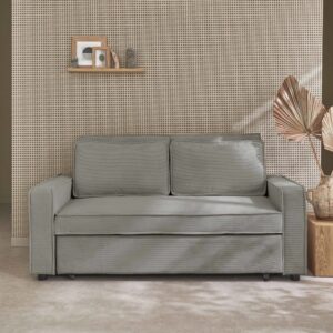 3-Sitzer Schlafsofa mit hellgrauem Cordbezug 172x88x91cm Samt Grau sweeek Sofas und Sessel Sofas Schlafsofas