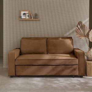 3-Sitzer Schlafsofa mit braunem Cordbezug 172x88x91cm Samt Braun sweeek Sofas und Sessel Sofas Schlafsofas