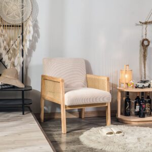 Polstersessel aus Massivholz und Rattan  Beige 64x76x60cm Holz Beige Nordlys Sofas und Sessel Sessel, Poufs und Fußbänke Sessel