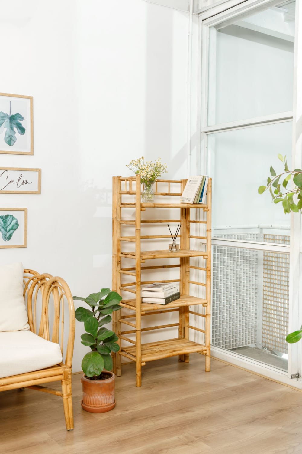 Bücherregal aus Bambuholz 34x135x61cm Holz Braun Nordlys Möbel Wohnzimmermöbel Bücherregale