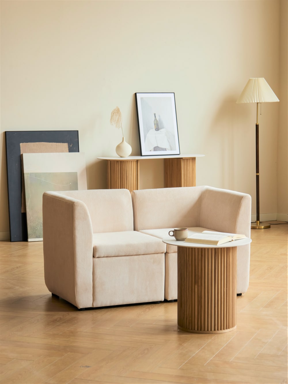 wohnli-moebel-suche-M24118945-1 Modulares Sofa (2-Sitzer) aus Cordsamt Beige 60x68x120cm Stoff Beige Nordlys Sofas und Sessel Sofas 2-Sitzer-Sofas & 3-Sitzer-Sofas
