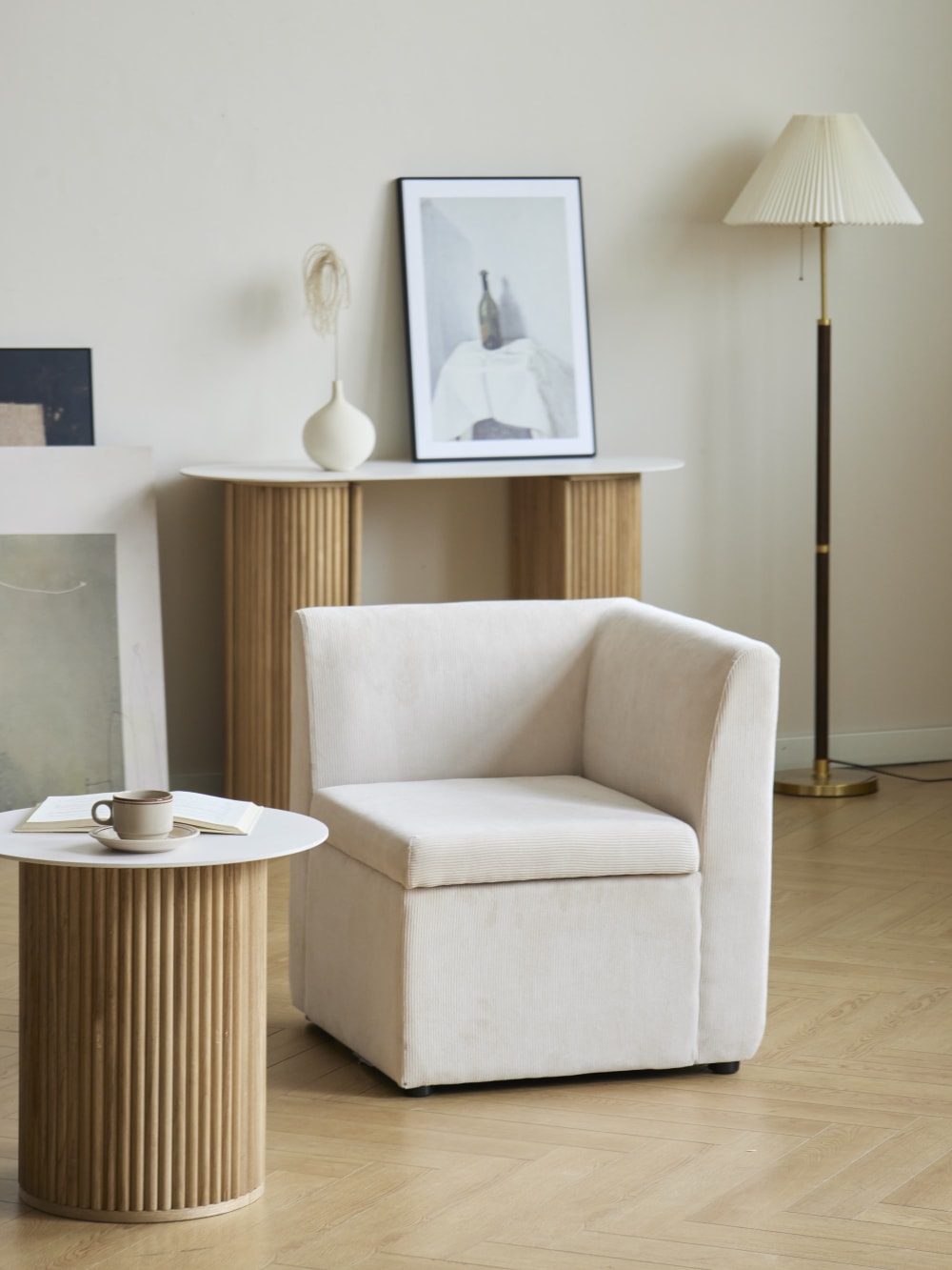 Modulares Ecksofa (1-Sitzer) aus Cordsamt Beige 60x68x60cm Stoff Beige Nordlys Sofas und Sessel Sofas 2-Sitzer-Sofas & 3-Sitzer-Sofas