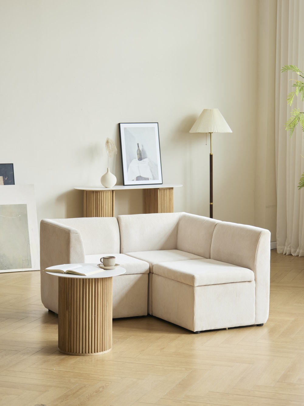 wohnli-moebel-suche-M24118952-1 Modulares Sofa (3-Sitzer) aus Cordsamt Beige 60x68x180cm Stoff Beige Nordlys Sofas und Sessel Sofas 2-Sitzer-Sofas & 3-Sitzer-Sofas