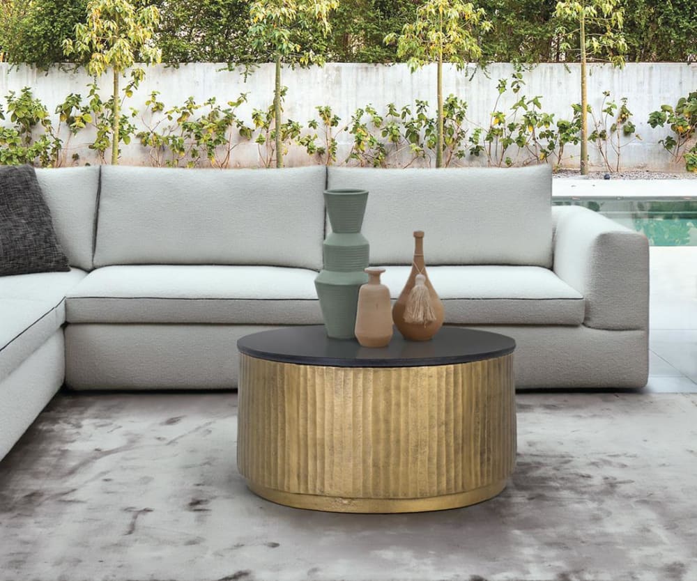 Couchtisch mit Granitplatte 80 cm Durchmesser 80x43x80cm Marmor Weiß GINER Y COLOMER Möbel Wohnzimmermöbel Couchtische