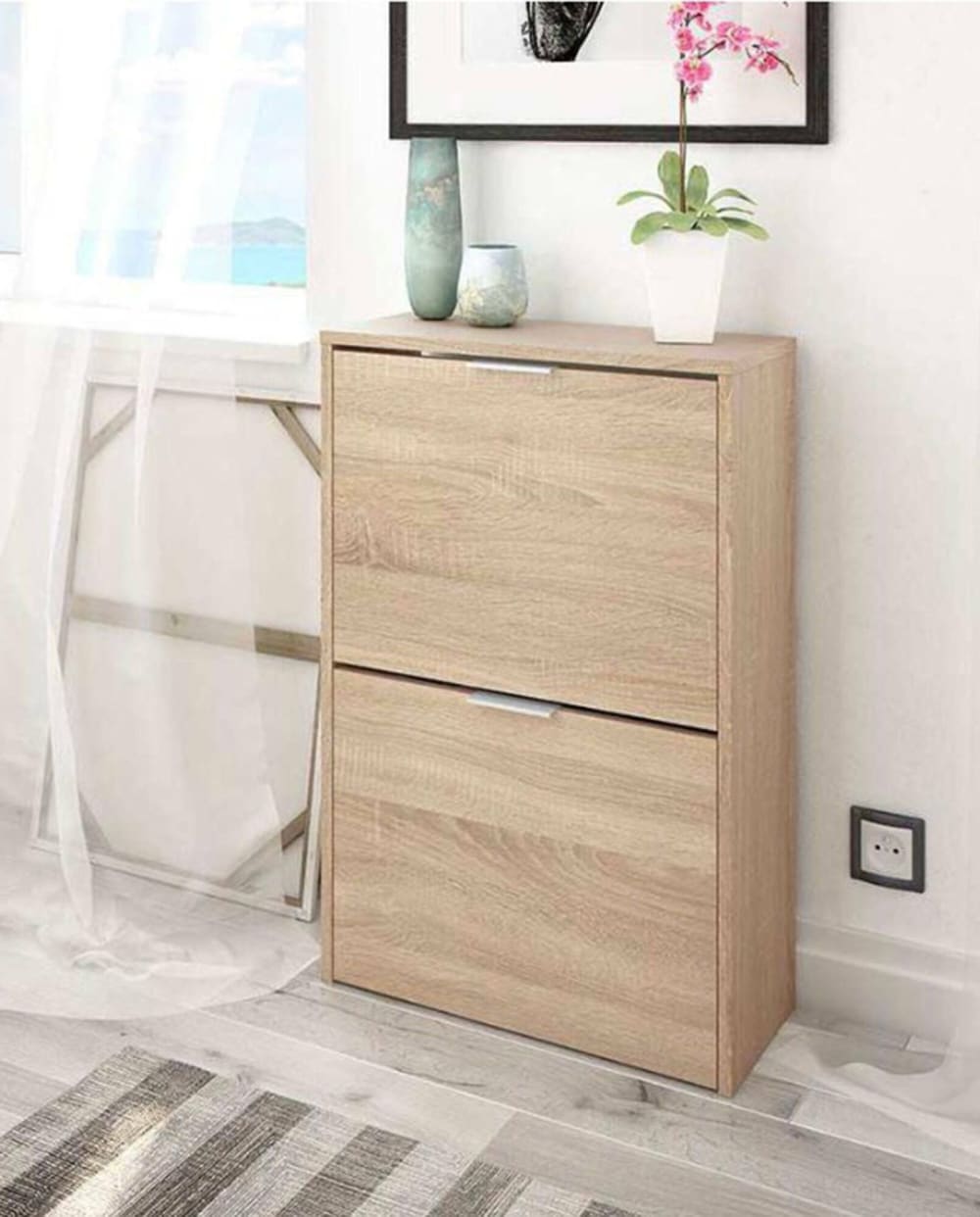 wohnli-moebel-suche-M24119346-1 Schuhschrank Eiche Holzoptik 200x43h86 cm 50x76x22cm Holz Braun Dmora Möbel Flurmöbel Schuhschränke