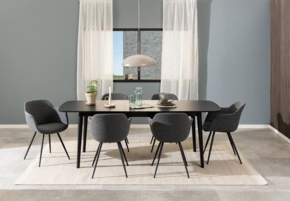 Ausziehbarer Esstisch aus mattschwarzer Eiche D220 cm 219x75x90cm Holz Schwarz Mathi Design Möbel Esszimmermöbel Esstische