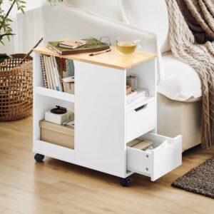 Druckertisch mit Rollen Rollcontainer aus MDF(E1) Weiß-Natur 30x60x60cm Spanplatte Weiß SoBuy Möbel Wohnzimmermöbel Beistelltische
