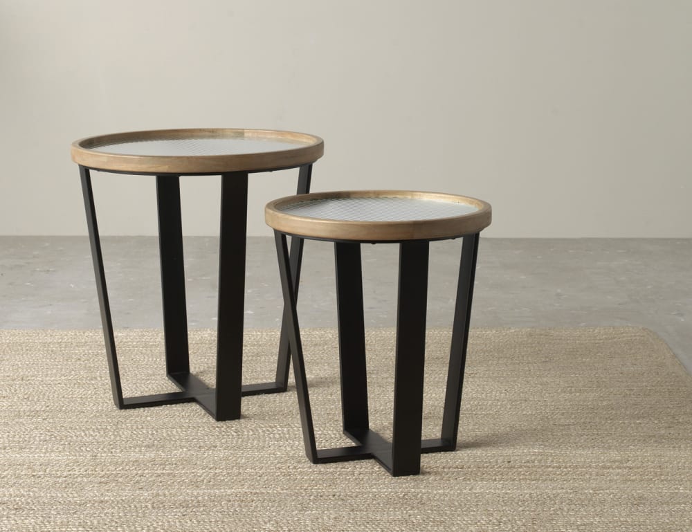 2er Set runde Couchtische mit Glas 50x52x50cm Metall Braun GEESE HOME Möbel Wohnzimmermöbel Beistelltische