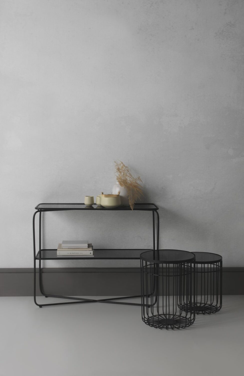 Konsolentisch aus Metall mit Glas 35x80x98cm Metall Schwarz GEESE HOME Möbel Wohnzimmermöbel Konsolentische