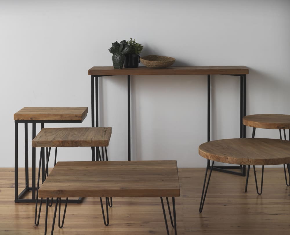 Konsole Ulme Altholz Metallbeine 35x83x122cm Holz Braun GEESE HOME Möbel Wohnzimmermöbel Konsolentische