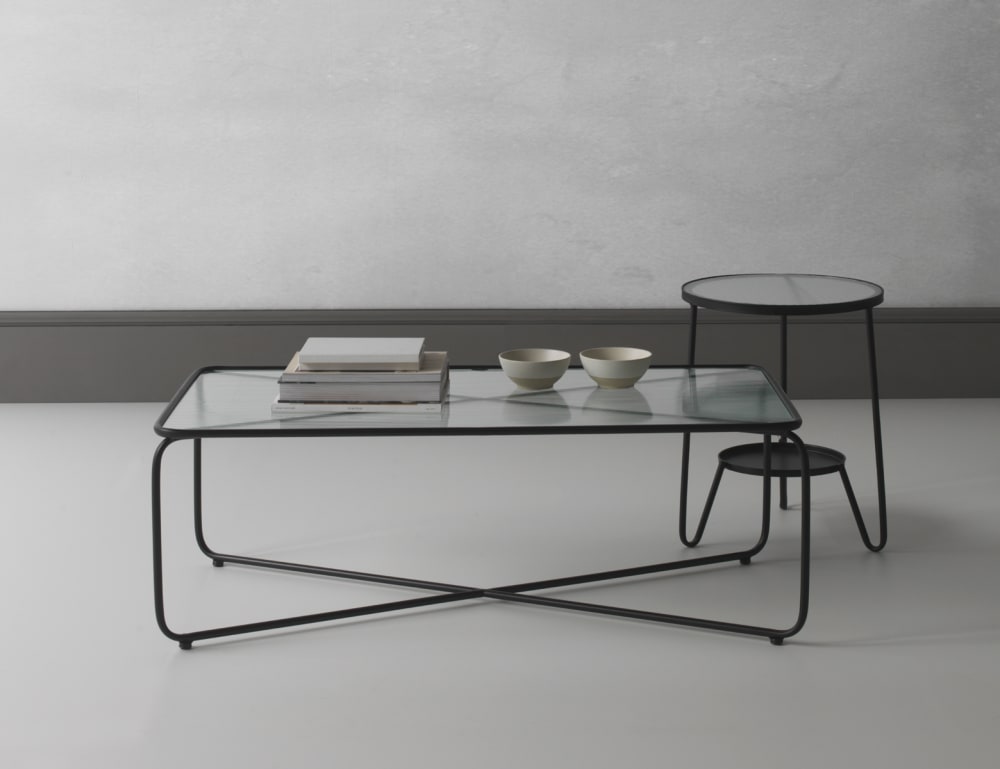 Couchtisch aus Metall mit Glas 110x38x56cm Metall Schwarz GEESE HOME Möbel Wohnzimmermöbel Couchtische