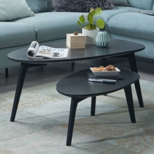 Satztisch Nierenform aus Mango Massivholz Schwarz 100x42x50cm Holz Schwarz FineBuy Möbel Wohnzimmermöbel Couchtische