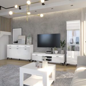 Geschirrschrank mit 1 Tür, Weiß, 195cm 53x195x40cm Spanplatte Weiß Petits meubles Möbel Esszimmermöbel Geschirrschränke