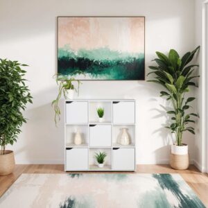 wohnli-moebel-suche-M24122376-1 Bücherregal mit 3 Regalen und 9 Fächern aus weißem Spanplatten 90x90x30cm Spanplatte Weiß Mobili Rebecca Möbel Wohnzimmermöbel Bücherregale