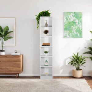 Bücherregal mit 6 Regalen aus weißem Spanplatten 40x200x30cm Spanplatte Weiß Mobili Rebecca Möbel Wohnzimmermöbel Bücherregale
