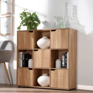 wohnli-moebel-suche-M24122677-1 Möbelstück 9 Fächer mit 5 Türen Holzdekor B89 cm 89x91x29cm Spanplatte Braun Calicosy Möbel Wohnzimmermöbel Bücherregale