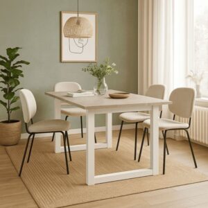 wohnli-moebel-suche-M24122719-1 Ausziehbarer Esstisch Travertindekor und Weiß L120-160 cm 160x75x80cm Spanplatte Weiß Calicosy Möbel Esszimmermöbel Esstische