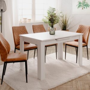 wohnli-moebel-suche-M24122720-1 Ausziehbarer Esstisch L125-165 cm - Weiß 125x75x80cm Spanplatte Weiß Calicosy Möbel Esszimmermöbel Esstische
