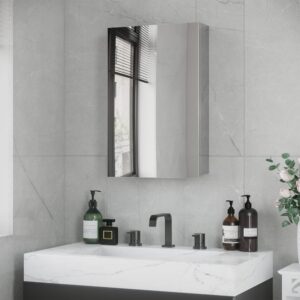 wohnli-moebel-suche-M24122733-1 Armoire miroir murale salle de bain porte 2 étagères cm acier inox. 39x60x12cm Stahl Grau Kleankin Möbel Badezimmermöbel