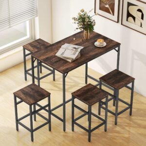 Ensemble table de bar design industriel + 4 tabourets 100x88x60cm Metall Schwarz Homcom Möbel Esszimmermöbel Barmöbel