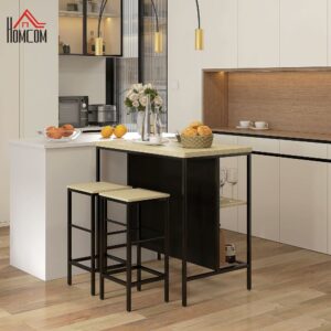Ensemble table de bar 2 tabourets style industriel - 2 étagères 100x95x60cm Spanplatte Beige Homcom Möbel Esszimmermöbel Barmöbel