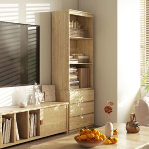 wohnli-moebel-suche-M24122748 Wohnli Möbelsuche - 3-Etagen-Bibliothek mit Schubladen & Naturholz-Optik