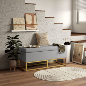 Graue Stoffbank mit Stahlgestell & Polster 110x48x44cm PES - Polyester Grau Homcom Sofas und Sessel Sofas Sitzbank und Polsterbank