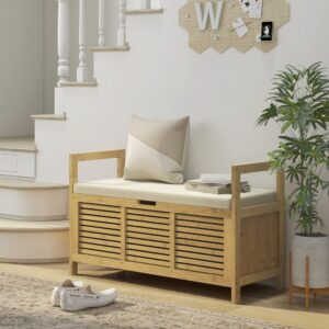 wohnli-moebel-suche-M24122761-1 Bambus-Schuhbank & Sitzkoffer 2in1 100x60x40cm Bambus Beige Homcom Sofas und Sessel Sofas Sitzbank und Polsterbank