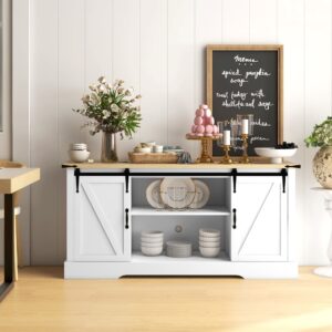 wohnli-moebel-suche-M24122783-1 Buffet design 2 portes coulissantes 3 étagères blanc aspect bois clair 150x72x40cm Spanplatte Weiß Homcom Möbel Esszimmermöbel Sideboards, Highboards & niedrige Anrichten
