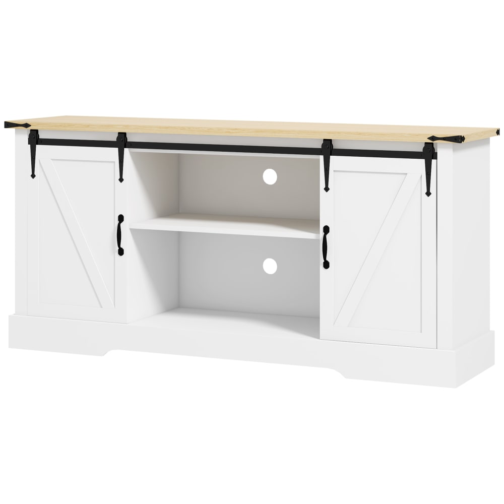 Wohnli Möbelsuche - Buffet design 2 portes coulissantes 3 étagères blanc aspect bois clair