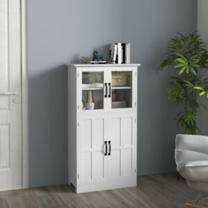 wohnli-moebel-suche-M24122785-1 Vitrinenschrank 4Türen 2Böden Weiß Metallgriffe & Glas 60x111x30cm Spanplatte Weiß Homcom Möbel Esszimmermöbel Sideboards, Highboards & niedrige Anrichten