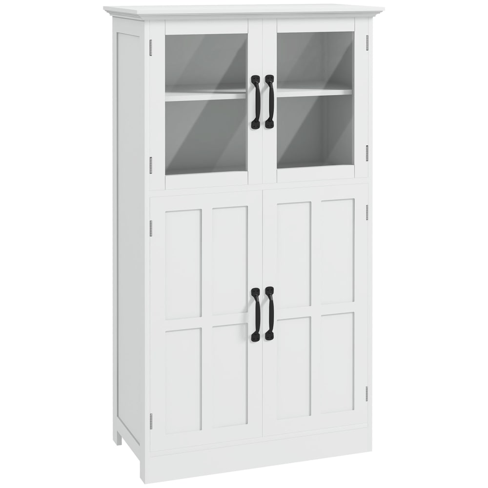 Wohnli Möbelsuche - Vitrinenschrank 4Türen 2Böden Weiß Metallgriffe & Glas