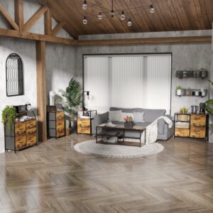 wohnli-moebel-suche-M24122787-1 Meuble de rangement colonne design industriel acier noir aspect bois 44x92x29cm Spanplatte Braun Homcom Möbel Schlafzimmermöbel Aufbewahrungsmöbel