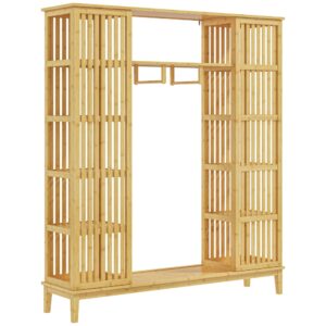 Wohnli Möbelsuche - Armoire penderie en bambou 2 portes coulissantes 7 étagères 2 barres