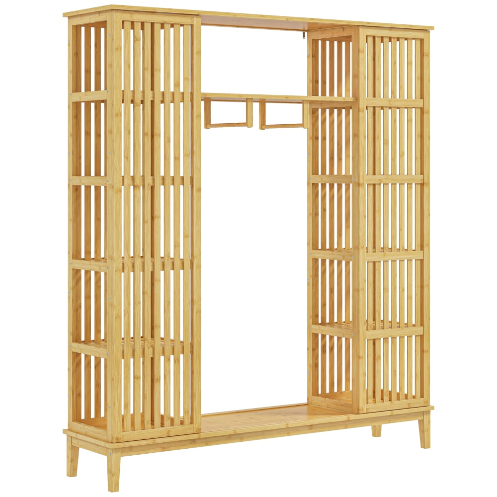 Wohnli Möbelsuche - Armoire penderie en bambou 2 portes coulissantes 7 étagères 2 barres