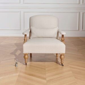 Sessel aus massiver Eiche und Premium-Leinen Beige 81x89x96cm Holz Beige Robin des Bois Sofas und Sessel Sessel, Poufs und Fußbänke Sessel