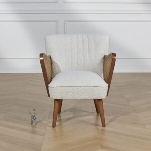 wohnli-moebel-suche-M24123330-1 Sessel aus Gummibaumholz und Bouclé-Stoff Weiß 64x75x70cm Holz Weiß Robin des Bois Sofas und Sessel Sessel, Poufs und Fußbänke Sessel