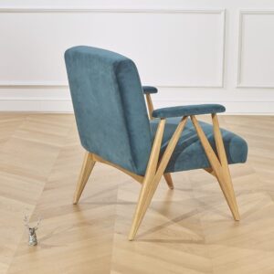 wohnli-moebel-suche-M24123332-1 Sessel aus Gummibaumholz und Samt Peacock Blue 70x82x73cm Holz Braun Robin des Bois Sofas und Sessel Sessel, Poufs und Fußbänke Sessel